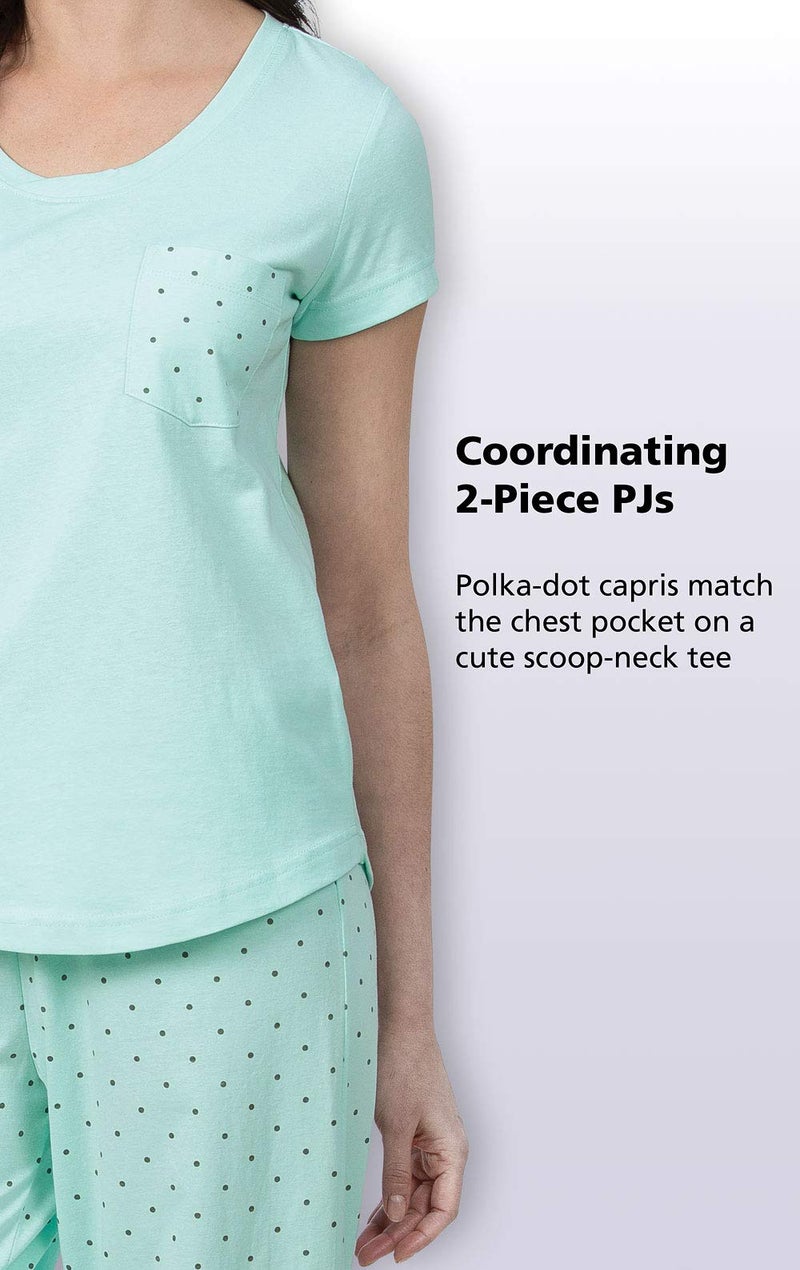 PajamaGram Womens Pajama Sets Cotton - Capri Pajamas, Mint, M, 8-10 - Image 3